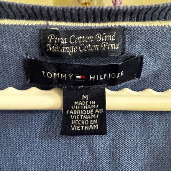 Tommy Hilfiger Vintage Cotton Blend Navy Blue Preppy V-neck Pullover Sweater (M) - Picture 4 of 4